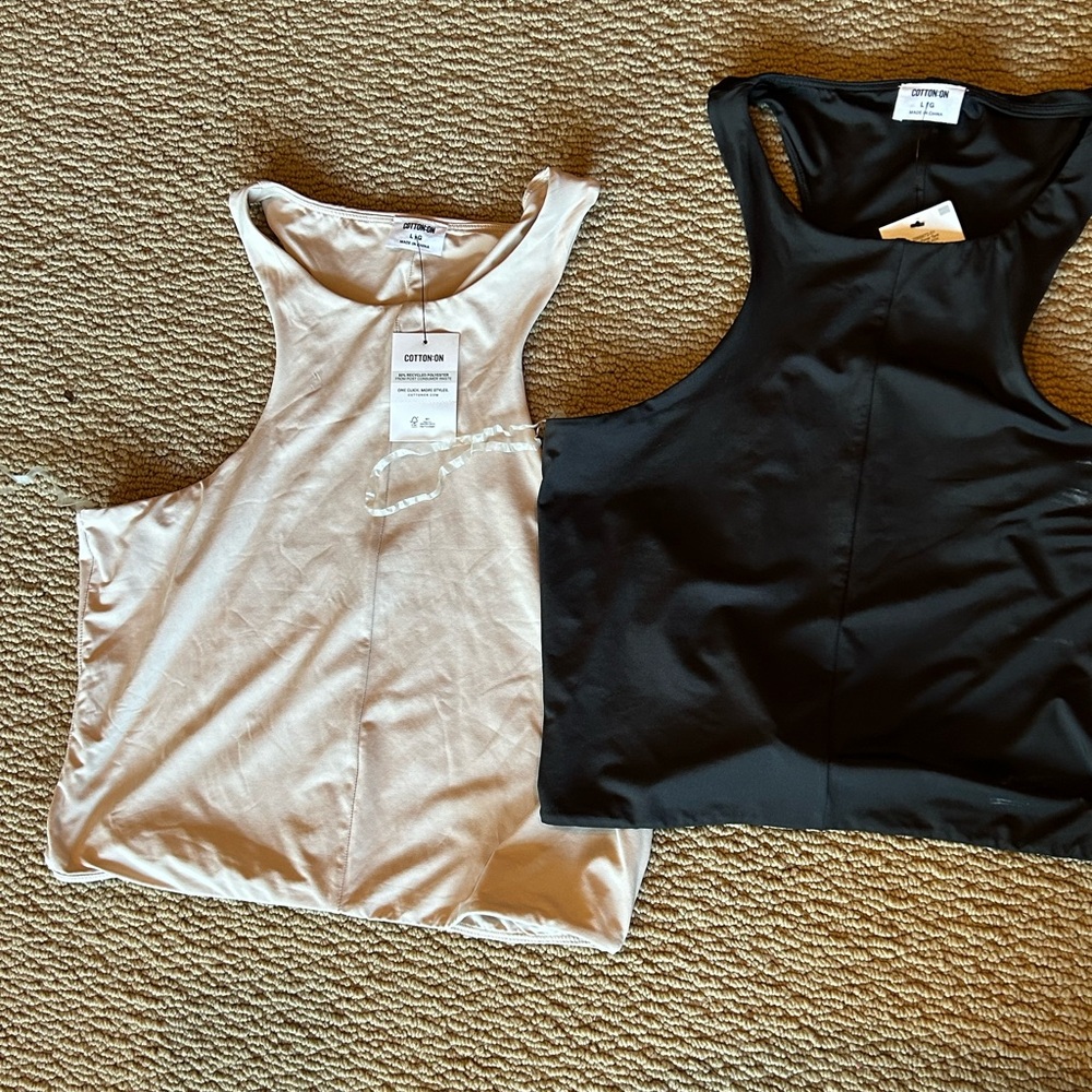 Set of 2 Cotton On Black and Cream Sleeveless Crop Tank Tops